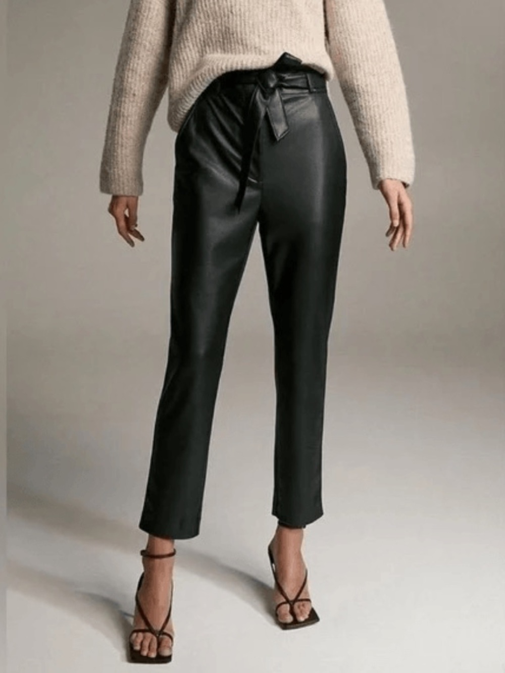 Babaton Black Vegan Belted Cropped Pants